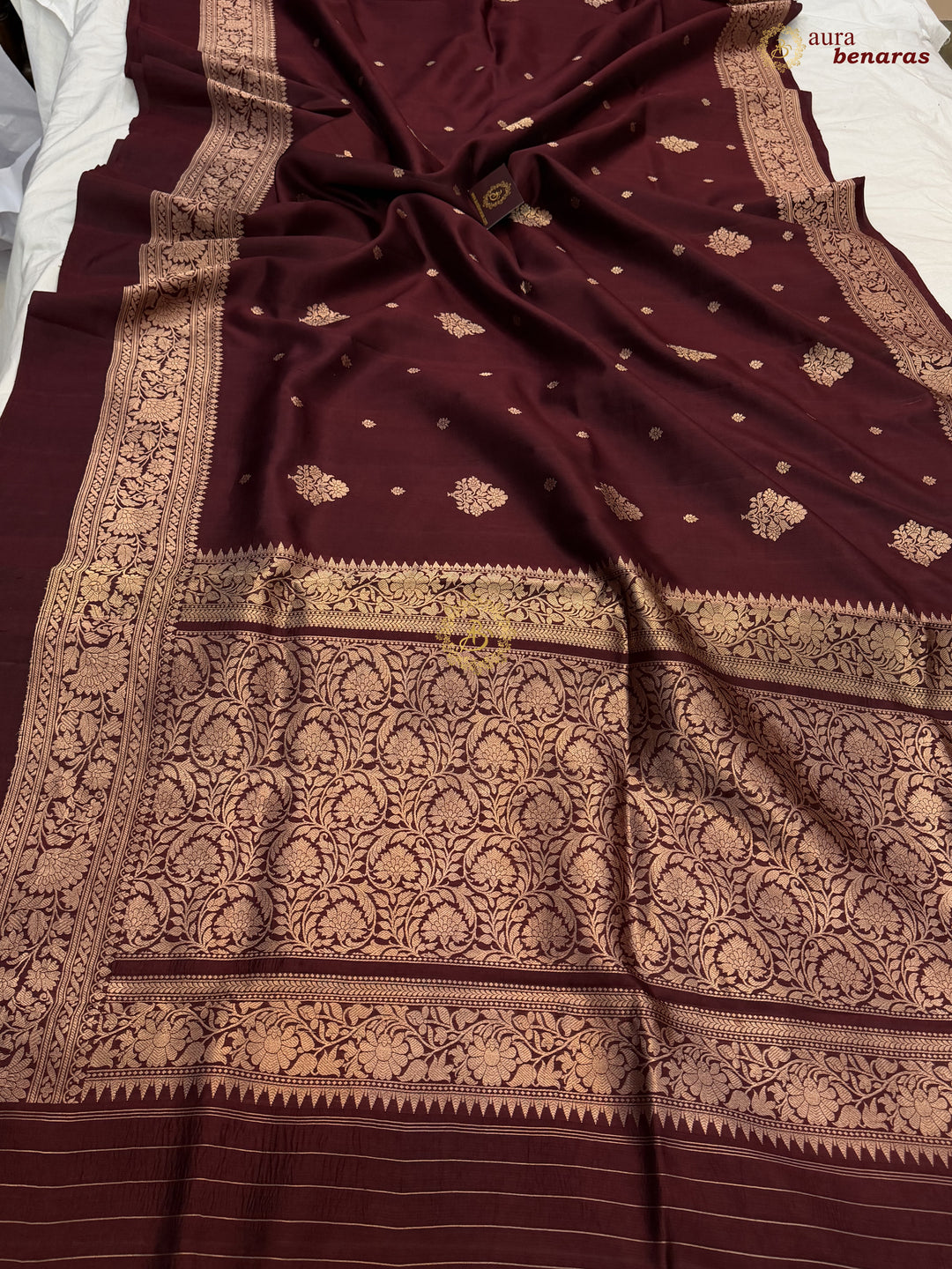 Buy Brown Pure Silk Banarasi Saree – GOLDEN Zari & Mashru Border 