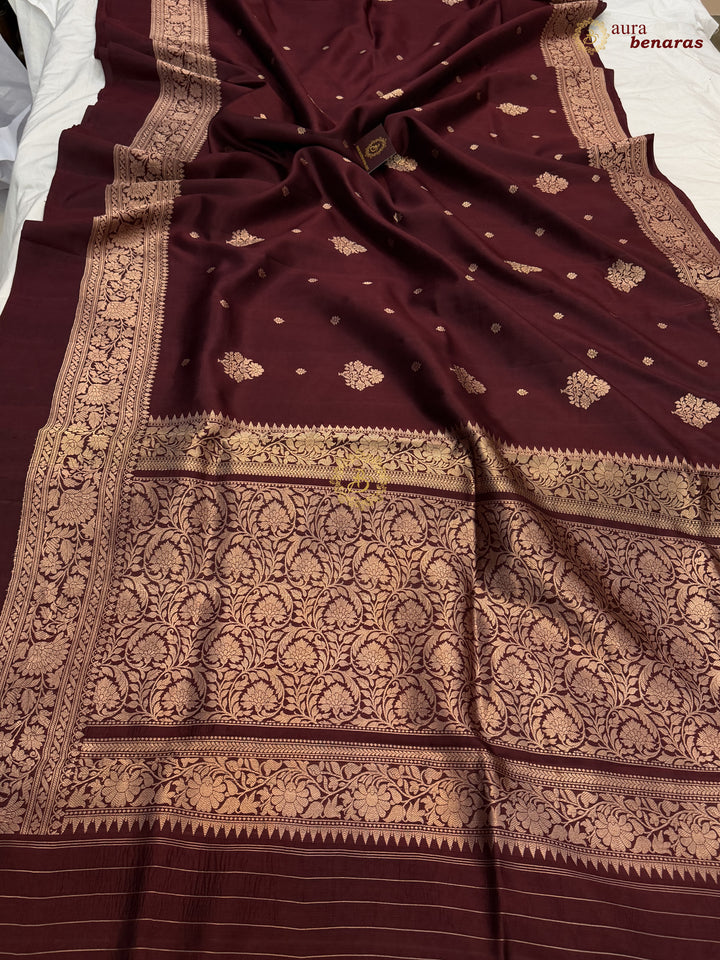 Buy Brown Pure Silk Banarasi Saree – GOLDEN Zari & Mashru Border 
