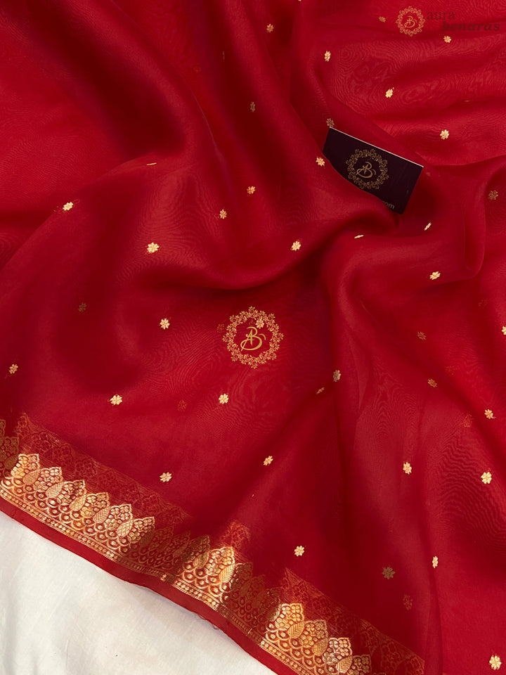 Red Pure Kora Silk Handloom Banarasi Saree
