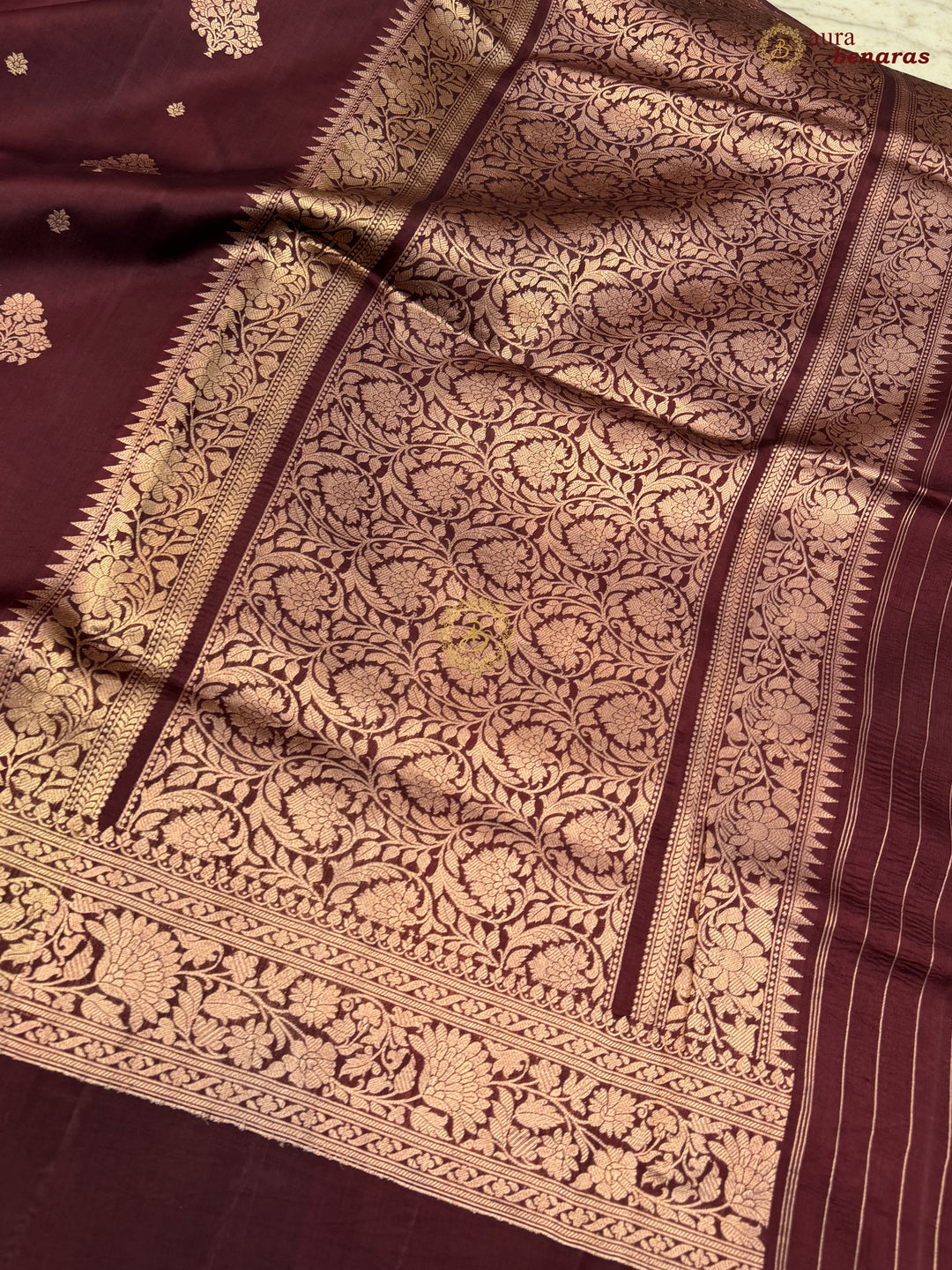 Buy Brown Pure Silk Banarasi Saree – GOLDEN Zari & Mashru Border 