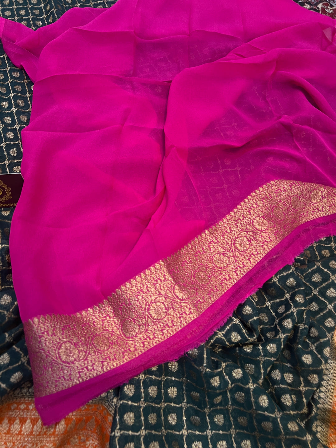 Bottle Green Pure Khaddi Georgette Banarasi Sari | Zari Jaal