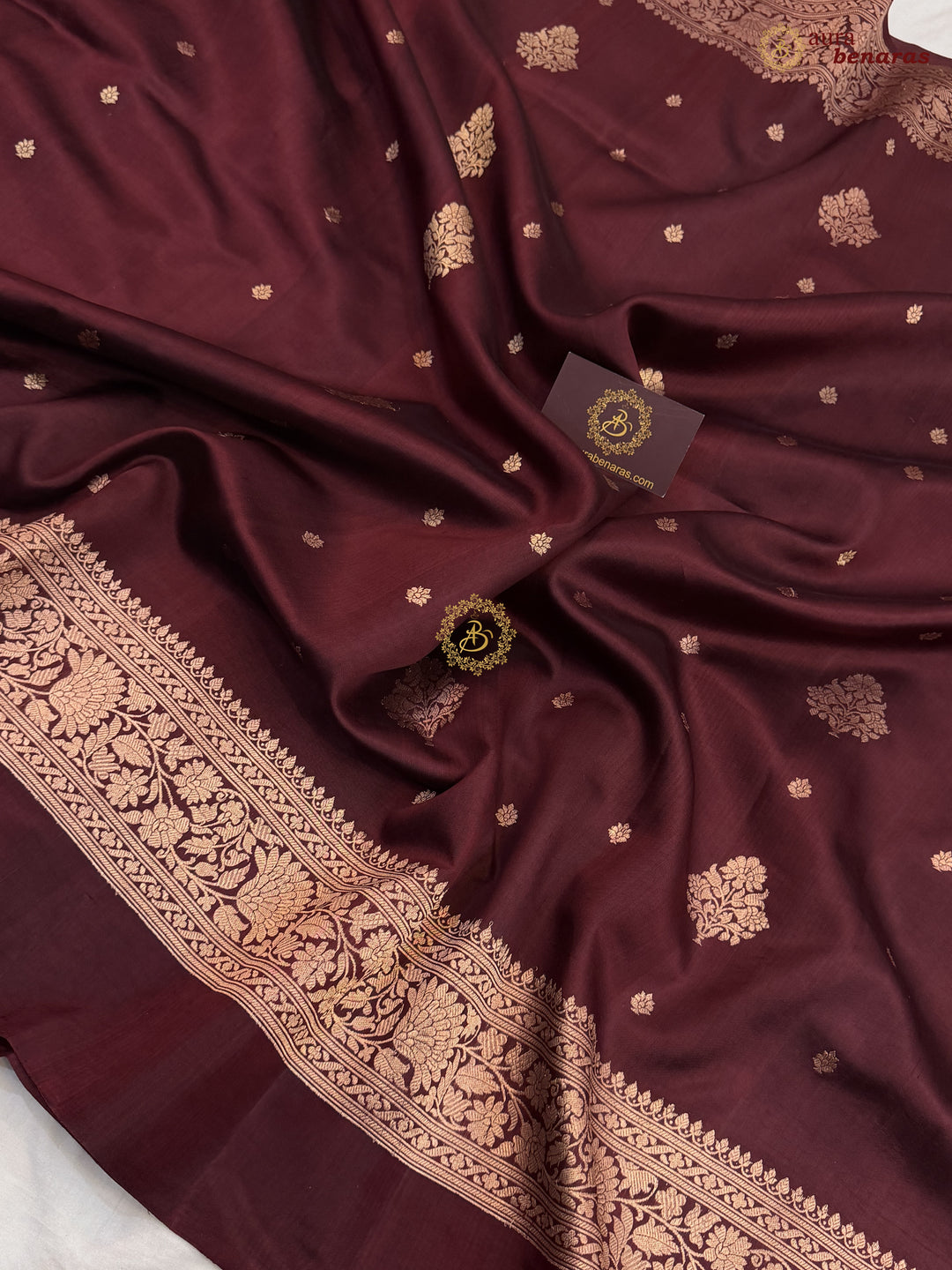 Buy Brown Pure Silk Banarasi Saree – GOLDEN Zari & Mashru Border 
