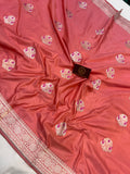 Light Gajari Banarasi Handloom Katan Silk Saree - Aura Benaras