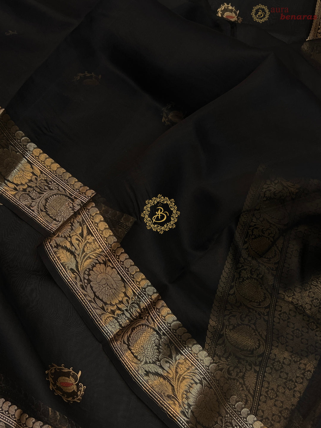 Black Pure Kora Silk Handloom Banarasi Saree