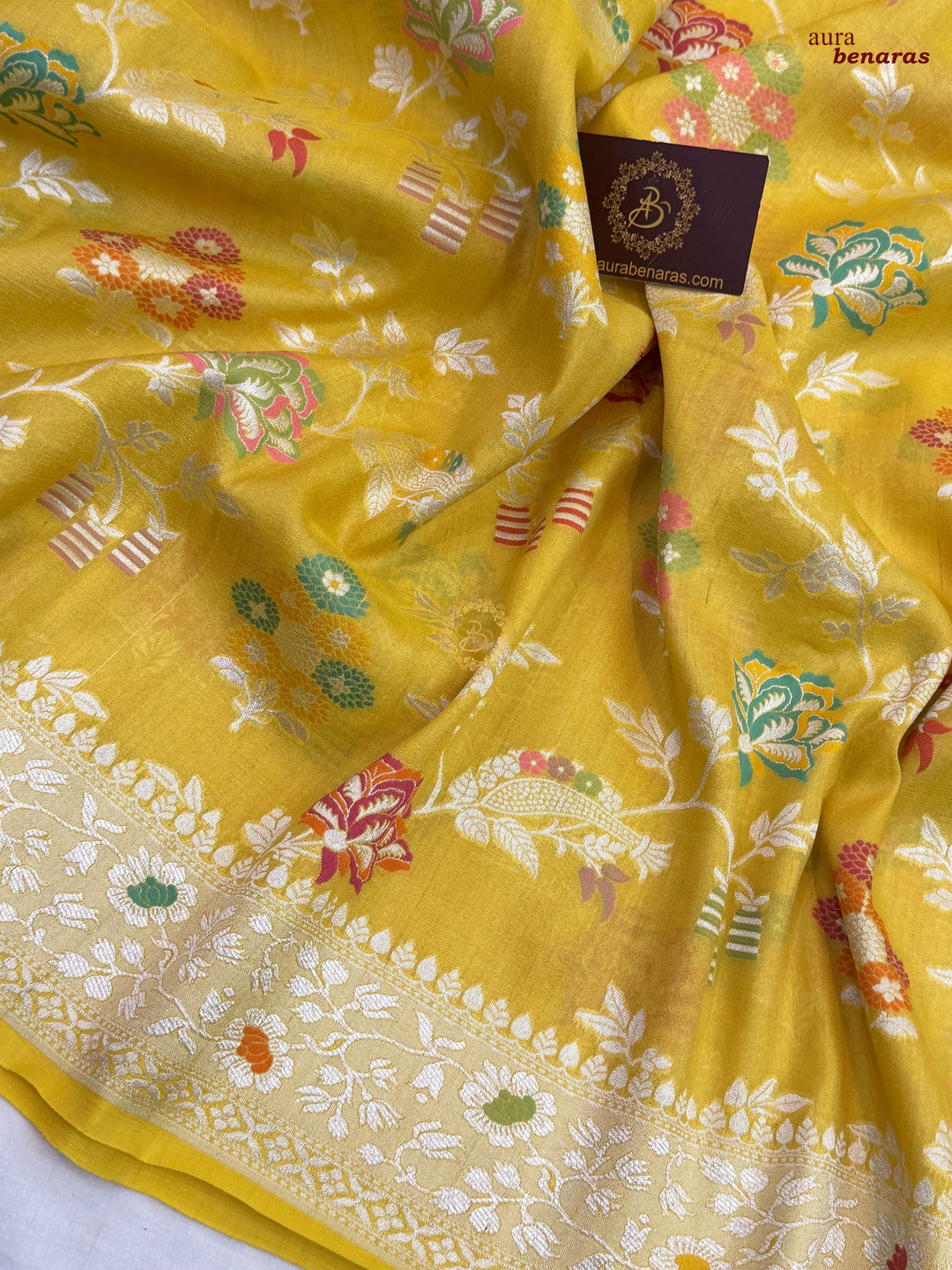  Yellow Tussar Georgette Banarasi Saree with Tilfi Meenakari