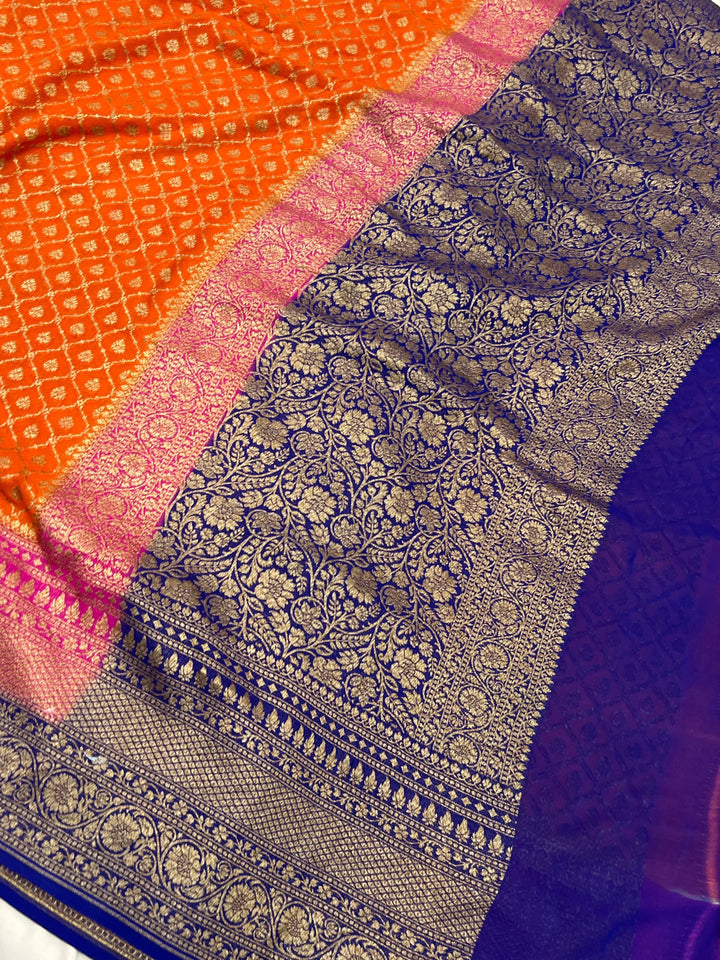 Orange Pure Khaddi Georgette Banarasi Saree | Zari Jaal