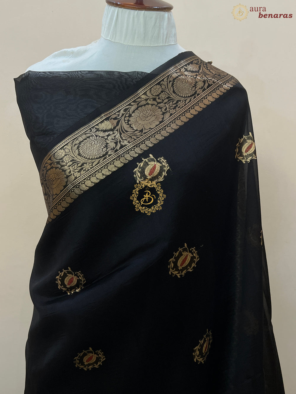 Black Pure Kora Silk Handloom Banarasi Saree