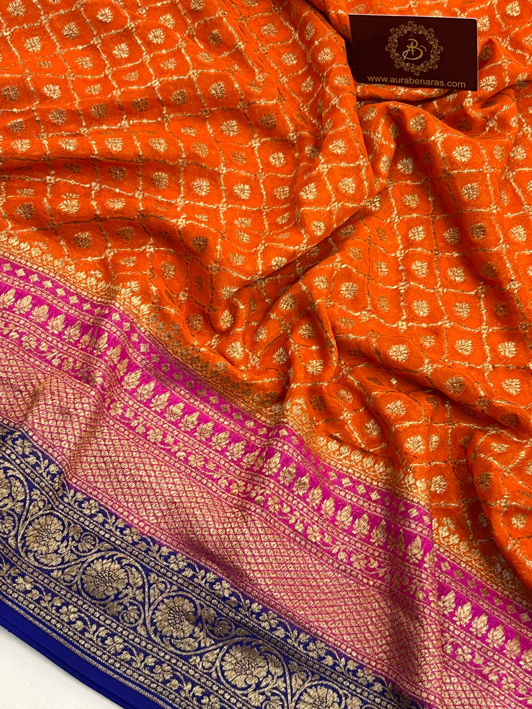 Orange Pure Khaddi Georgette Banarasi Saree | Zari Jaal