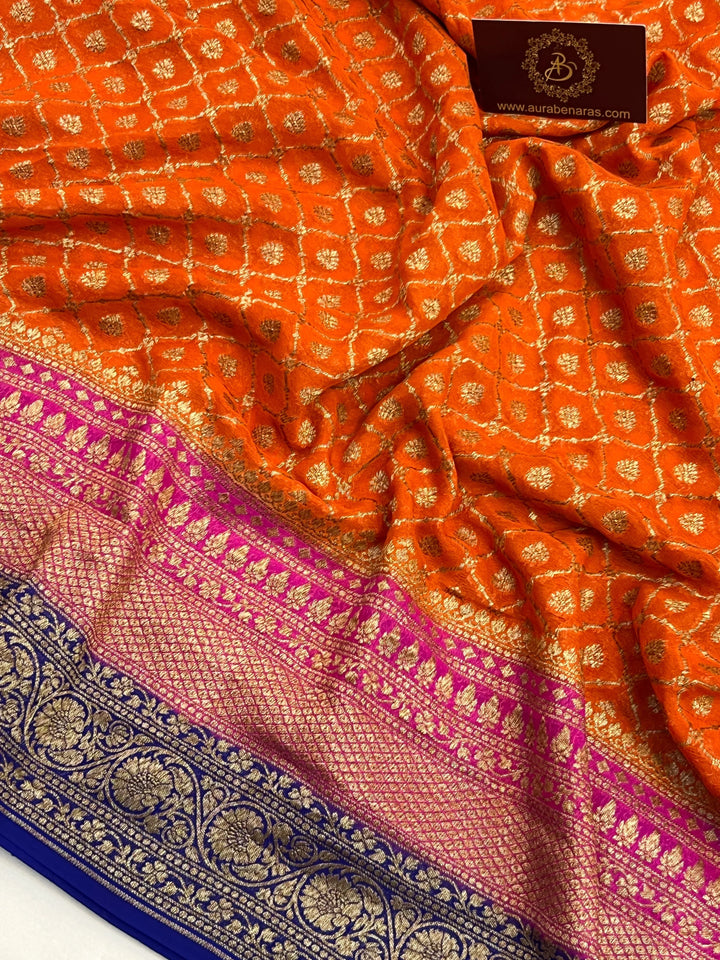 Orange Pure Khaddi Georgette Banarasi Saree | Zari Jaal