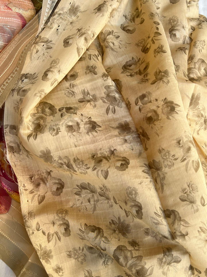 Peach Banarasi Handloom Kora Silk Saree - Aura Benaras