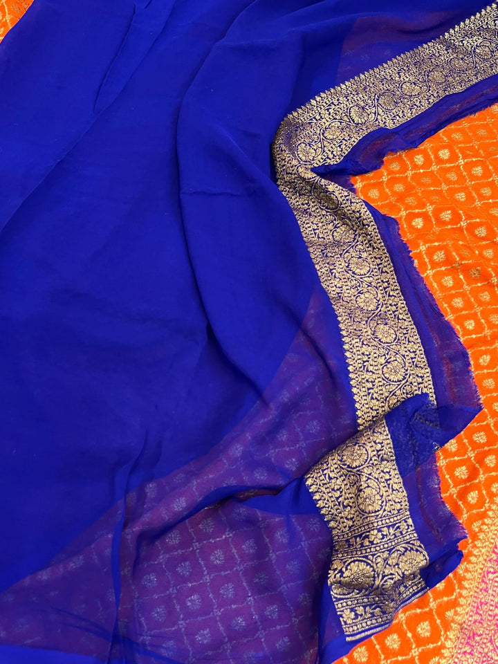 Orange Pure Khaddi Georgette Banarasi Saree | Zari Jaal