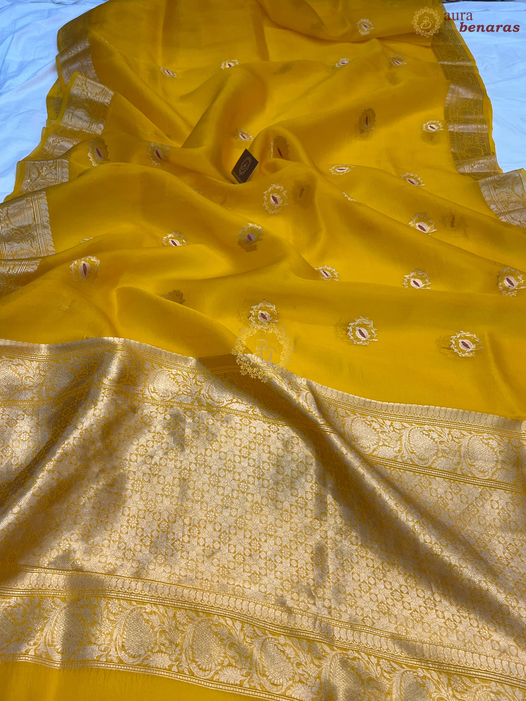 Yellow Pure Kora Silk Handloom Banarasi Saree
