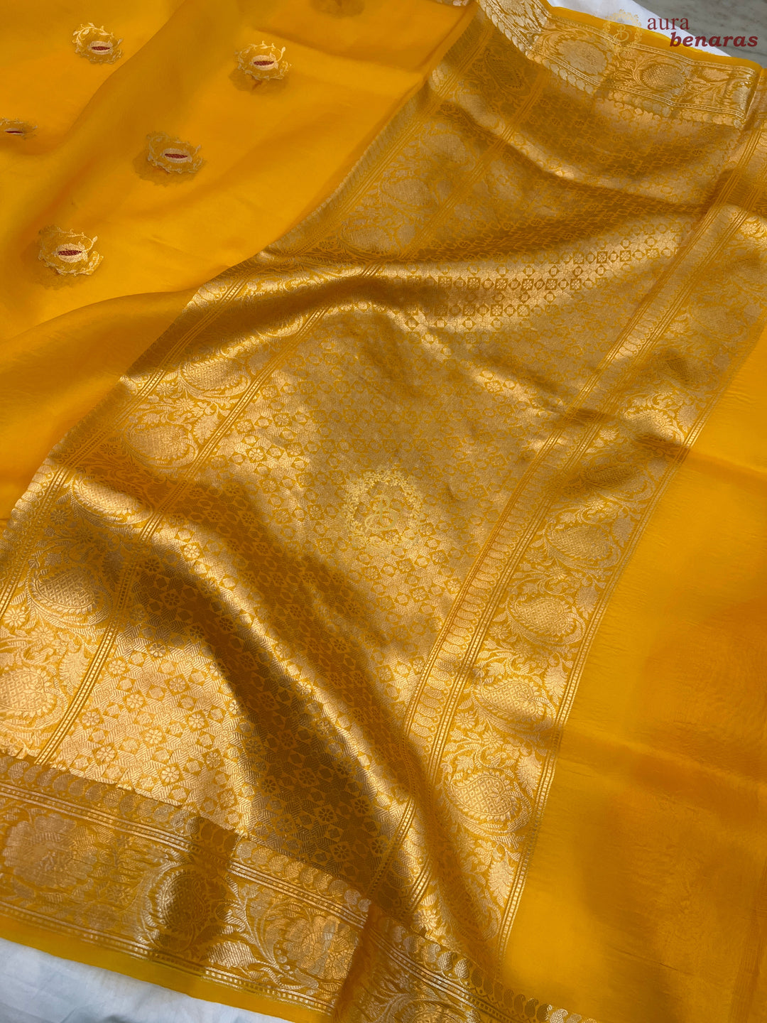 Yellow Pure Kora Silk Handloom Banarasi Saree