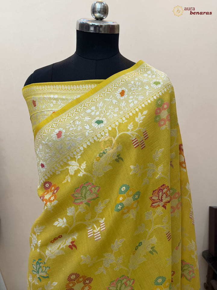  Yellow Tussar Georgette Banarasi Saree with Tilfi Meenakari