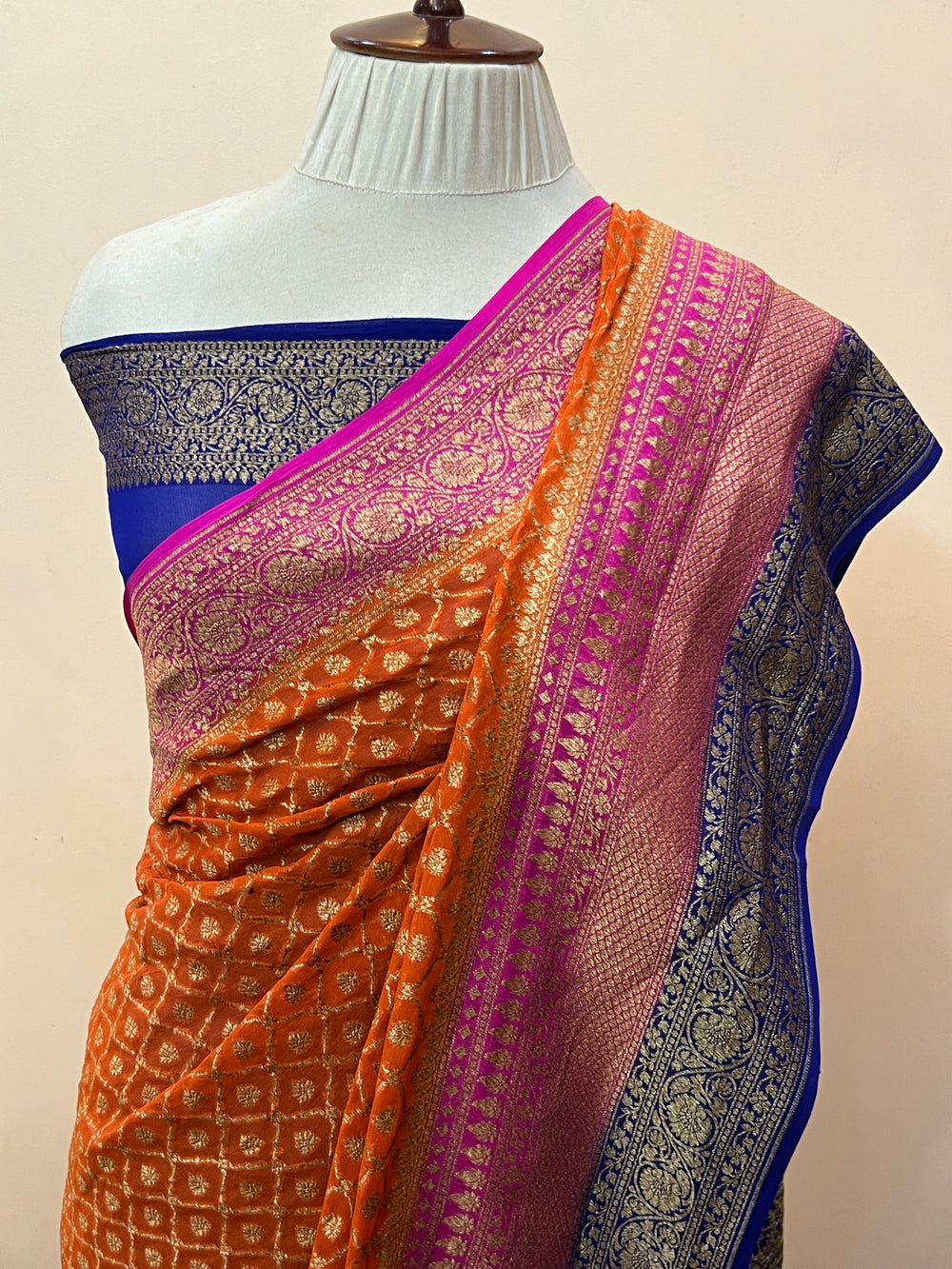 Orange Pure Khaddi Georgette Banarasi Saree | Zari Jaal