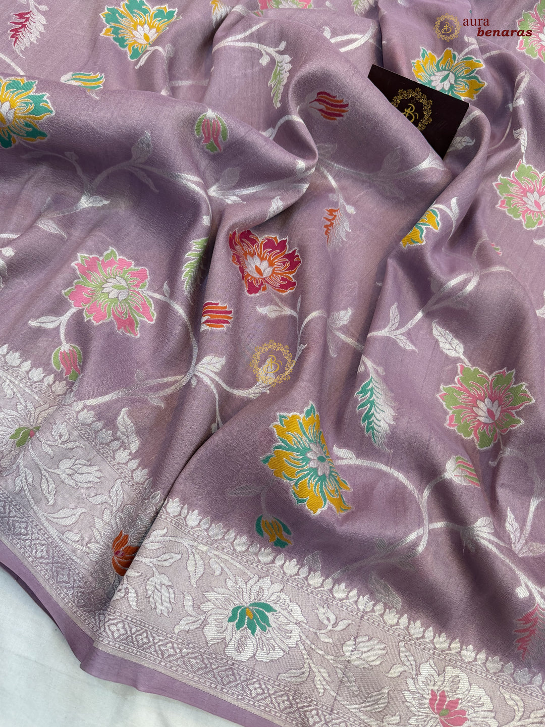  Dusty Lavender Tussar Georgette Banarasi Saree with Tilfi Meenakari