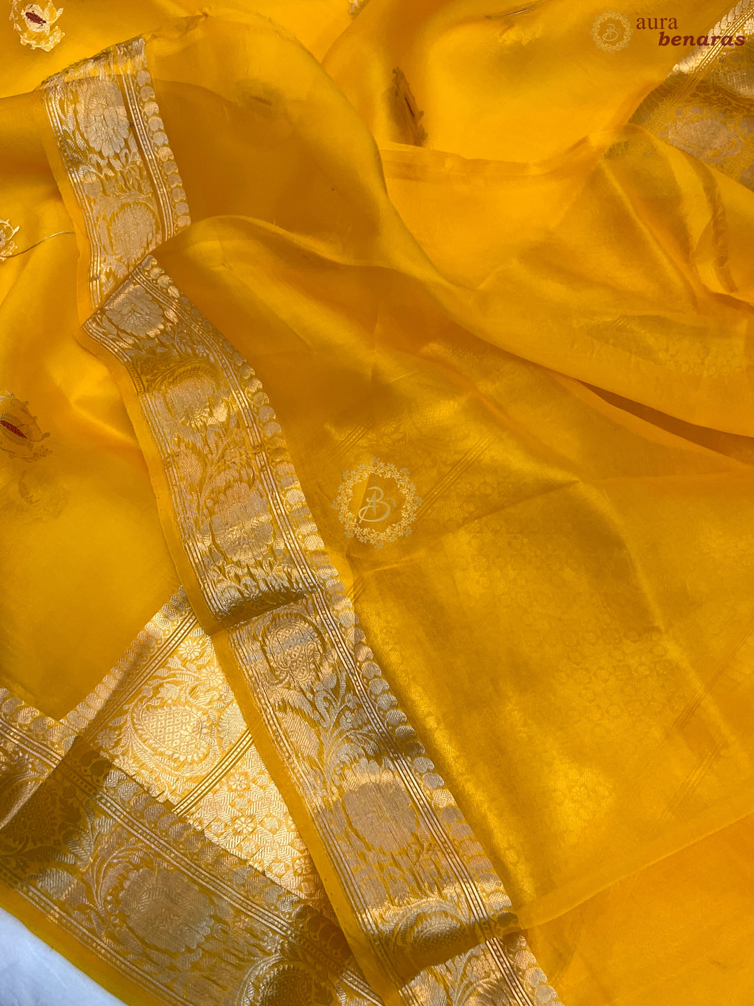 Yellow Pure Kora Silk Handloom Banarasi Saree