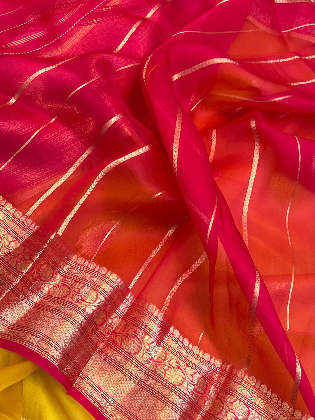 Yellow Pure Kora Silk Banarasi Saree with Zari Butis & Border