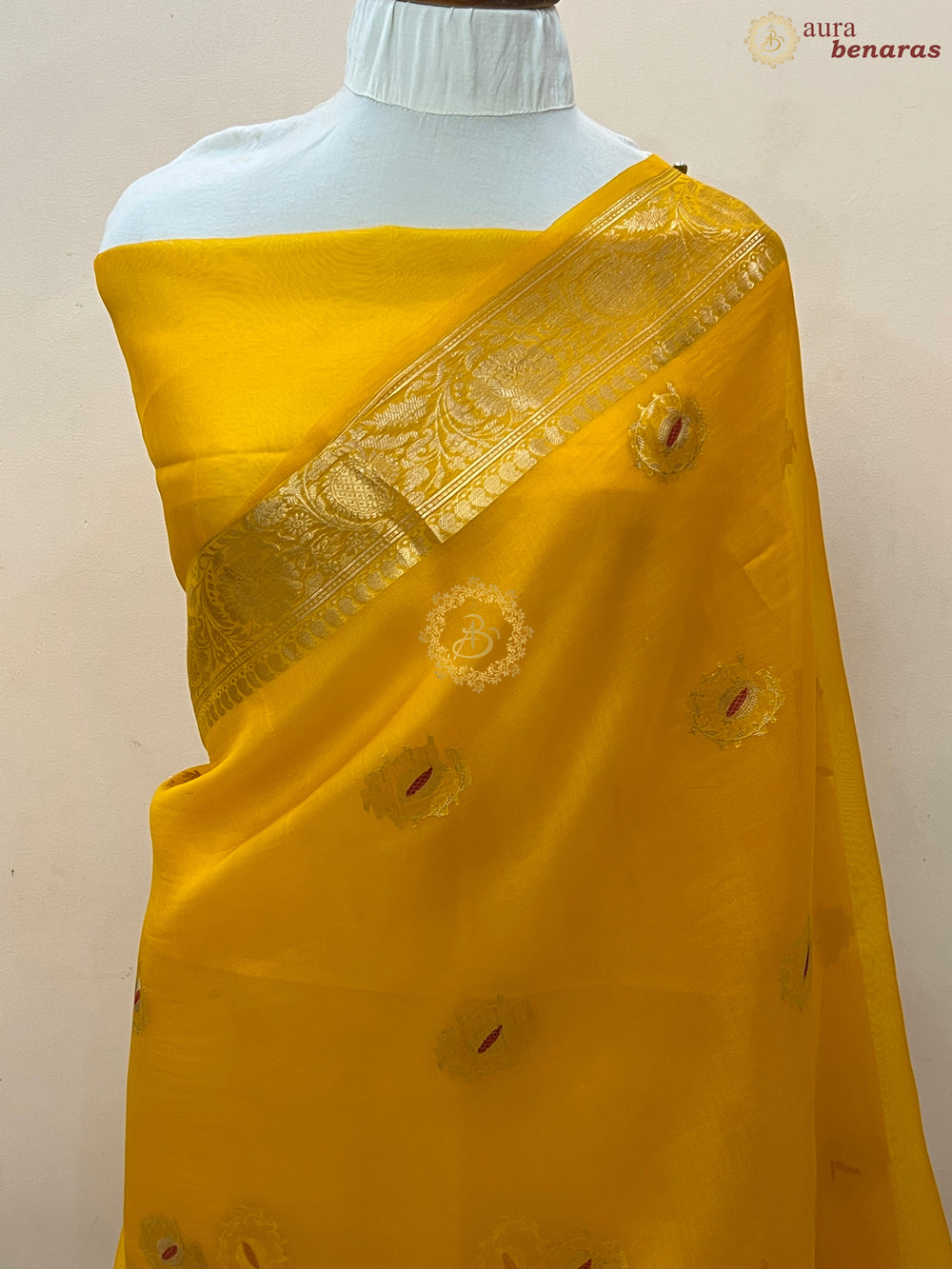 Yellow Pure Kora Silk Handloom Banarasi Saree