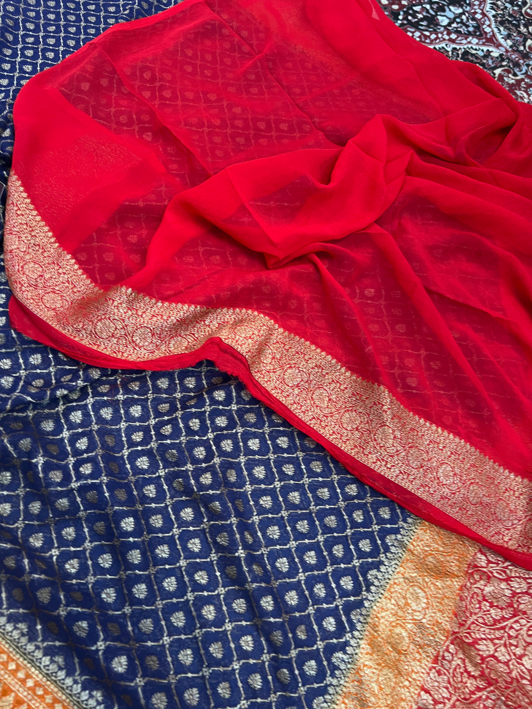 Navy Blue Pure Khaddi Georgette Handloom Banarasi Saree