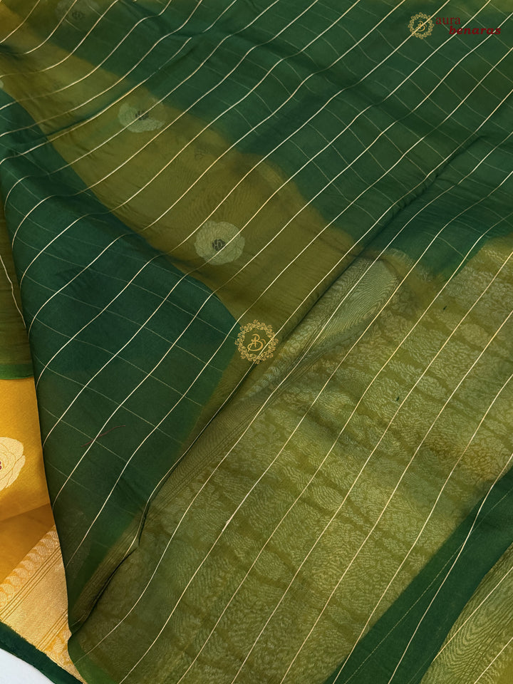 Mustared Yellow Pure Kora Silk Saree with Kadhwa Floral Butas & Meenakari
