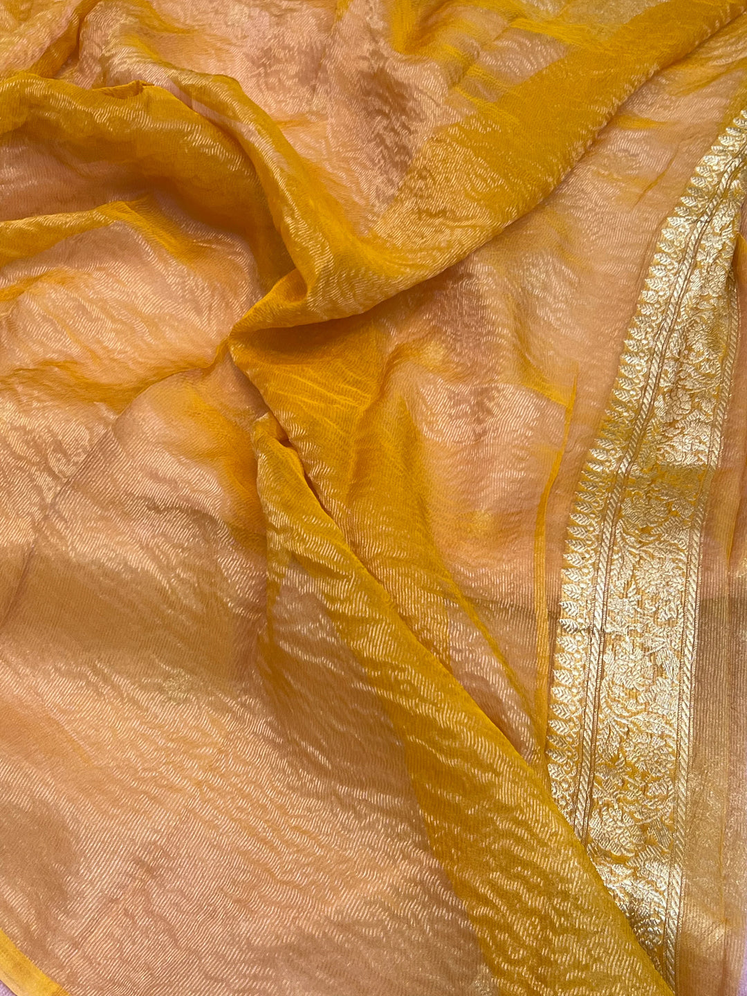 Baby Pink Pure Banarasi Crush Tissue Silk Saree - Aura Benaras