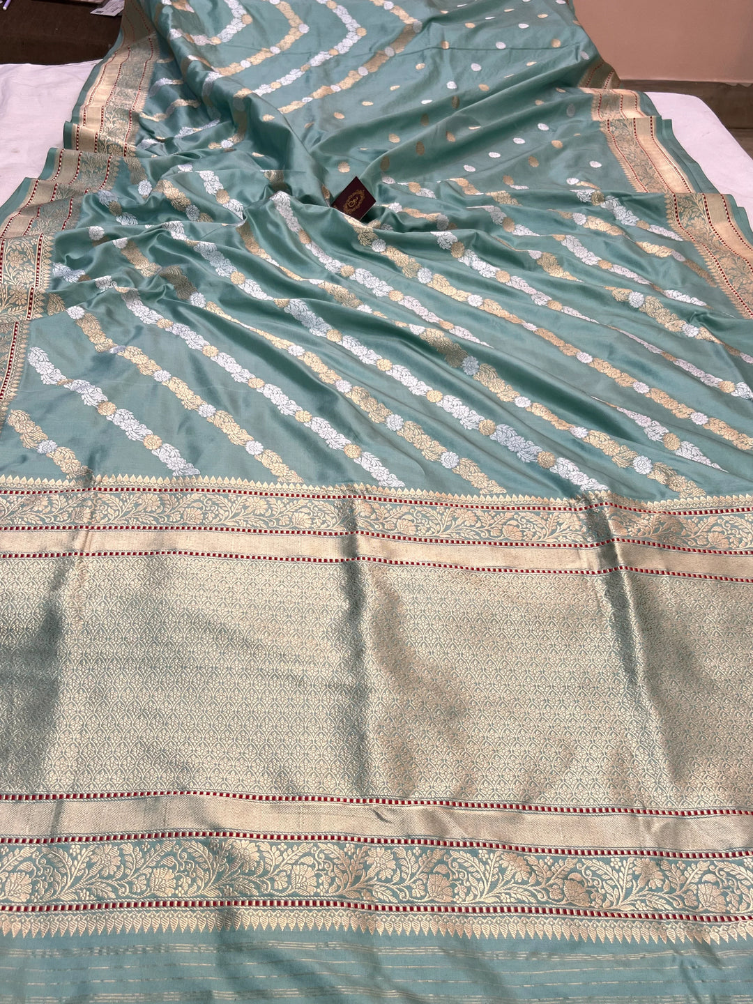 Sage Green Pure Katan Silk Banarasi Handloom Kadwa jangla Saree