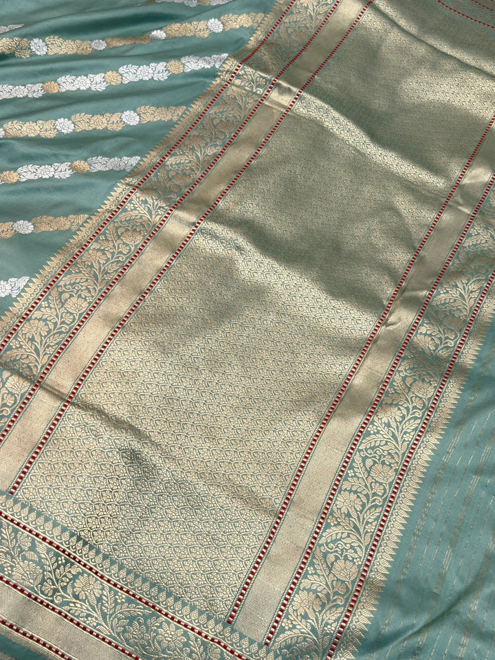 Sage Green Pure Katan Silk Banarasi Handloom Kadwa jangla Saree