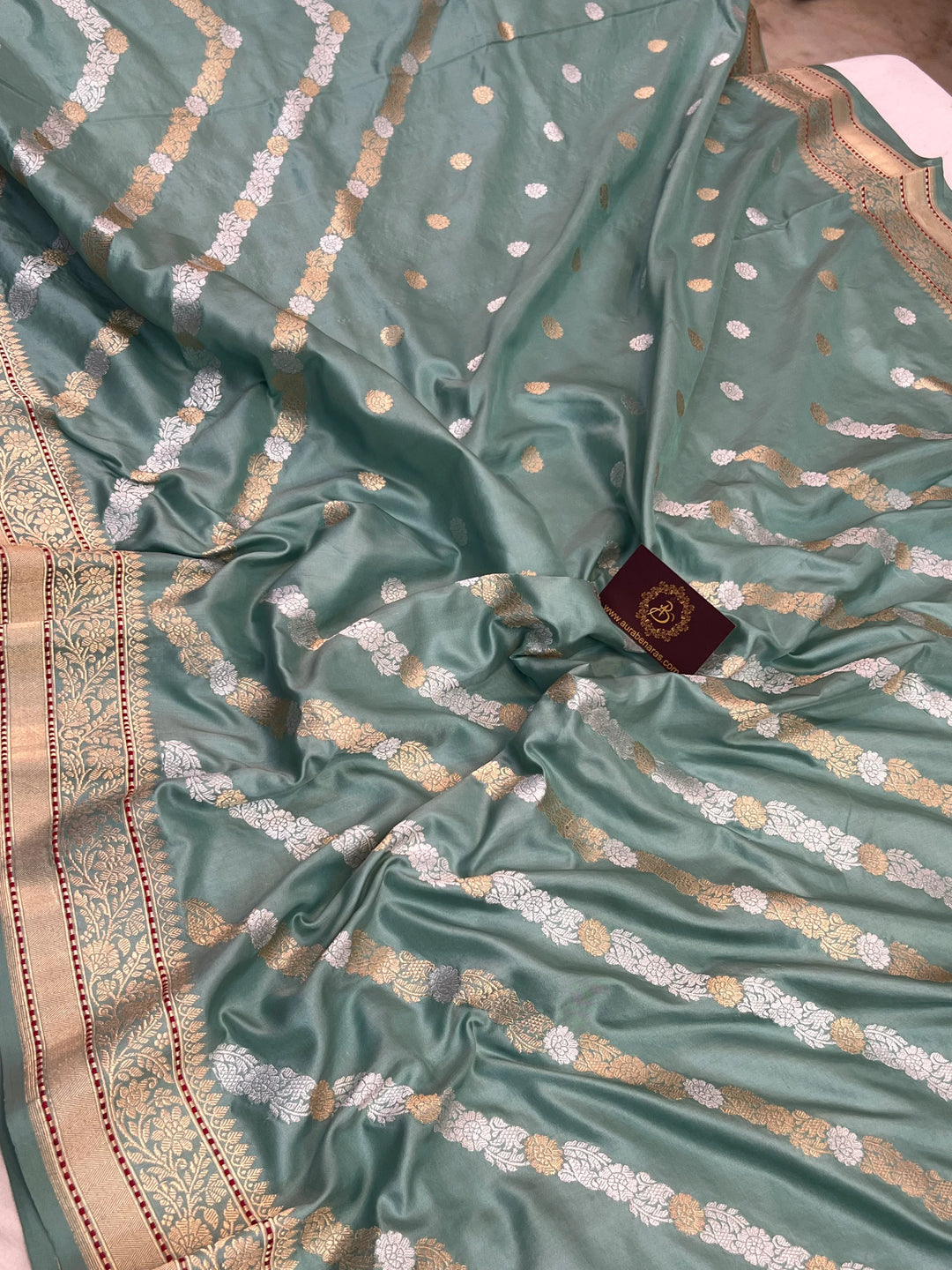 Sage Green Pure Katan Silk Banarasi Handloom Kadwa jangla Saree
