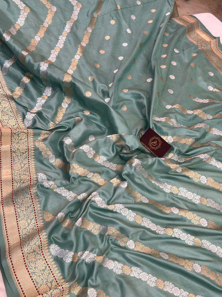 Sage Green Pure Katan Silk Banarasi Handloom Kadwa jangla Saree