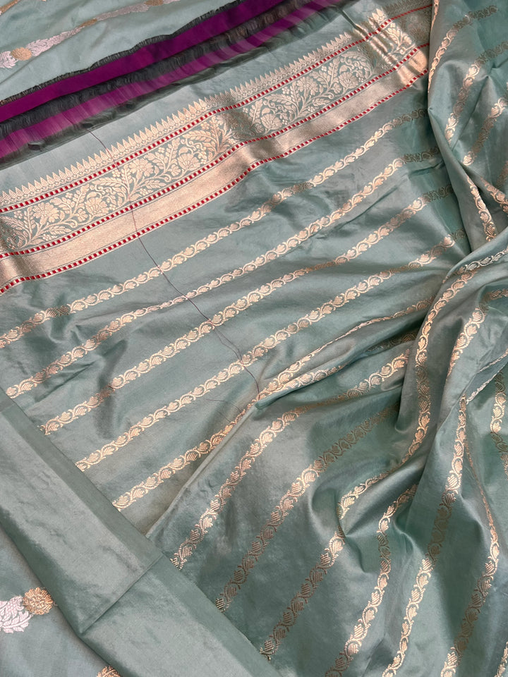 Sage Green Pure Katan Silk Banarasi Handloom Kadwa jangla Saree
