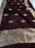 Coffee Brown Pure Banarasi Handloom Silk Saree - Aura Benaras