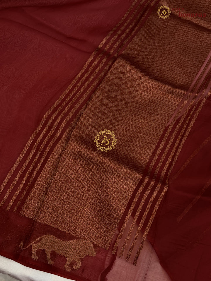 Maroon Kora Silk Banarasi Saree | Cow Motif Border