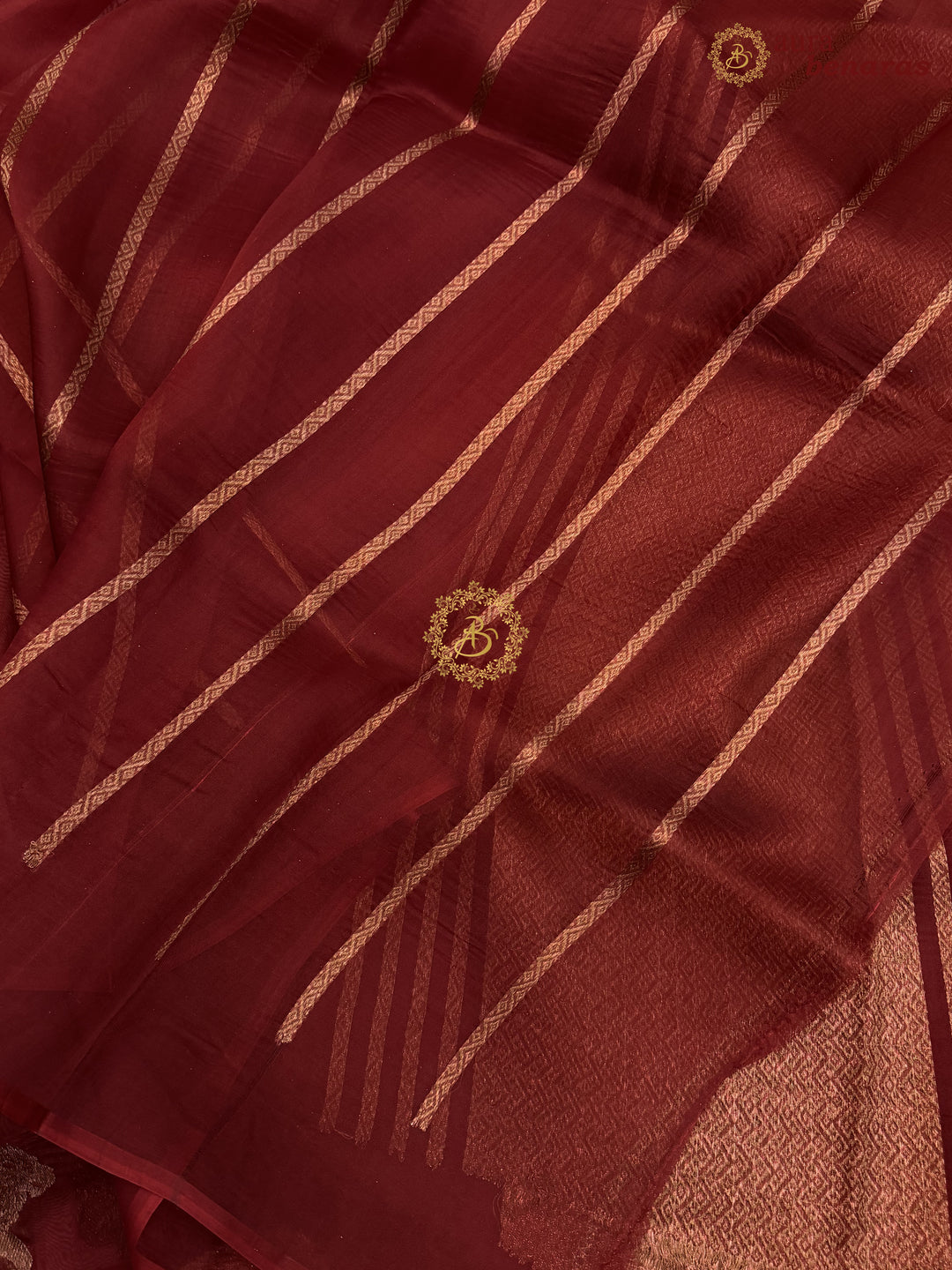 Maroon Kora Silk Banarasi Saree | Cow Motif Border
