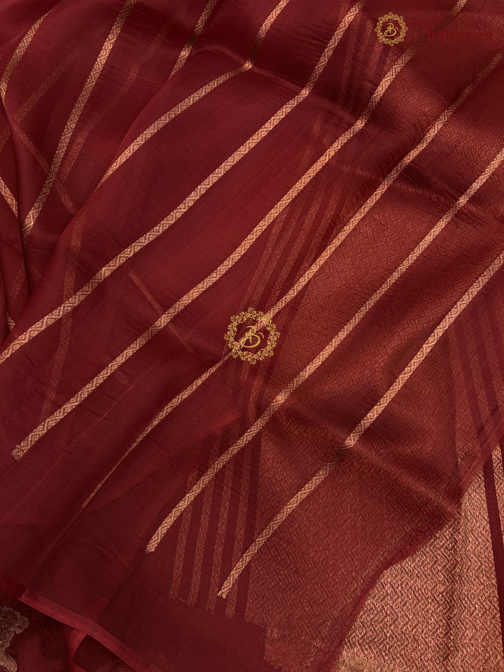 Maroon Kora Silk Banarasi Saree | Cow Motif Border