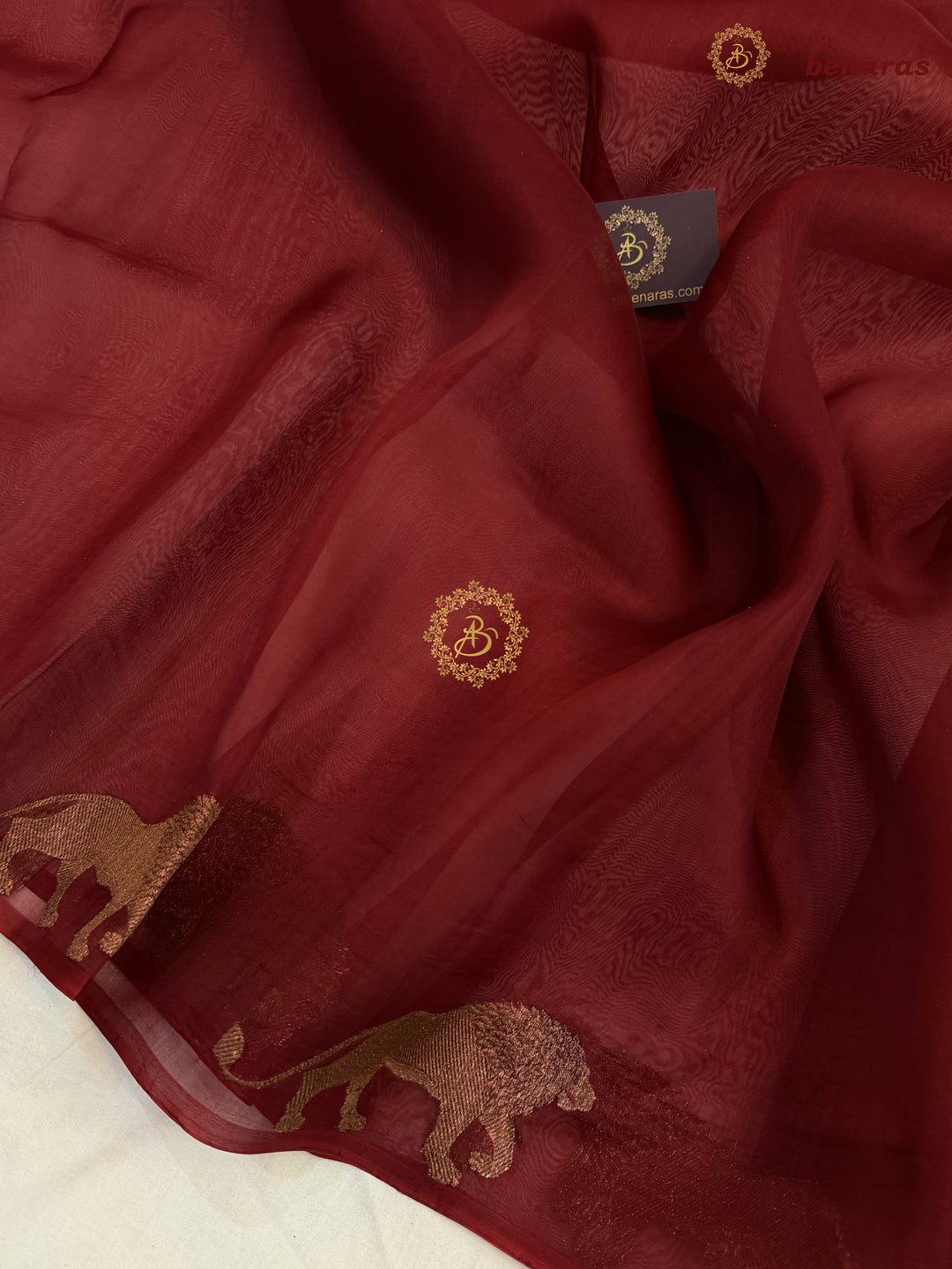 Maroon Kora Silk Banarasi Saree | Cow Motif Border