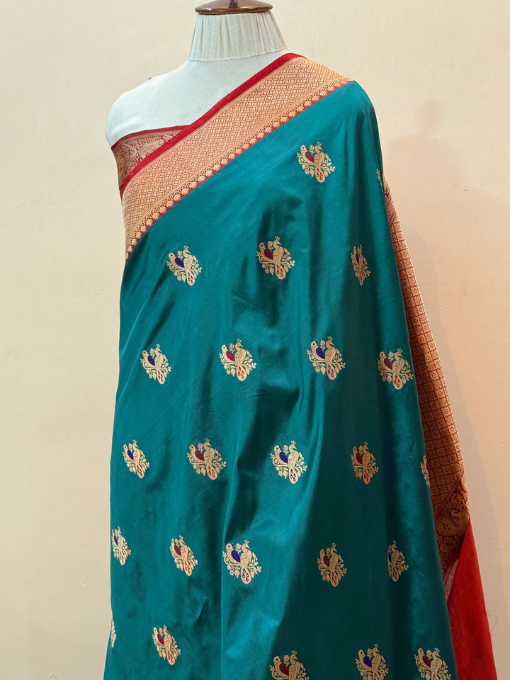Rama Blue Pure Katan Silk Handloom Banarasi Saree