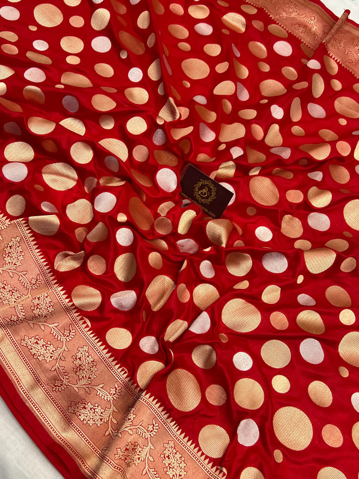 Red Pure Katan Silk Handloom Saree with Floral butas