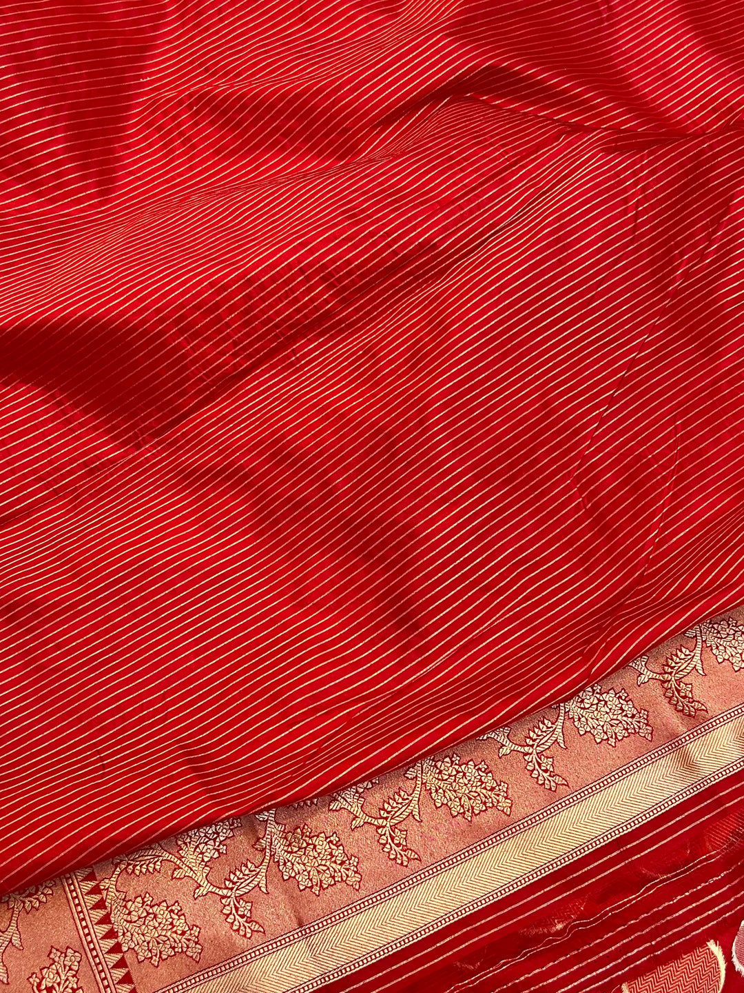 Red Pure Katan Silk Handloom Saree with Floral butas