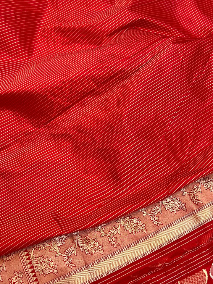 Red Pure Katan Silk Handloom Saree with Floral butas