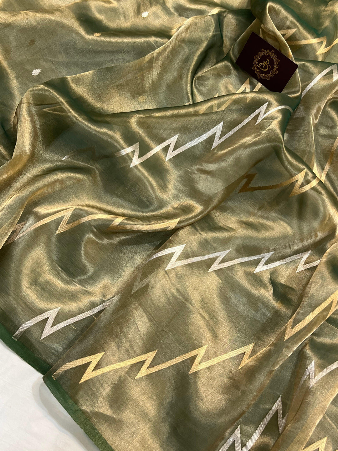 Bottle Green Banarasi Handloom Tissue Silk Saree - Aura Benaras