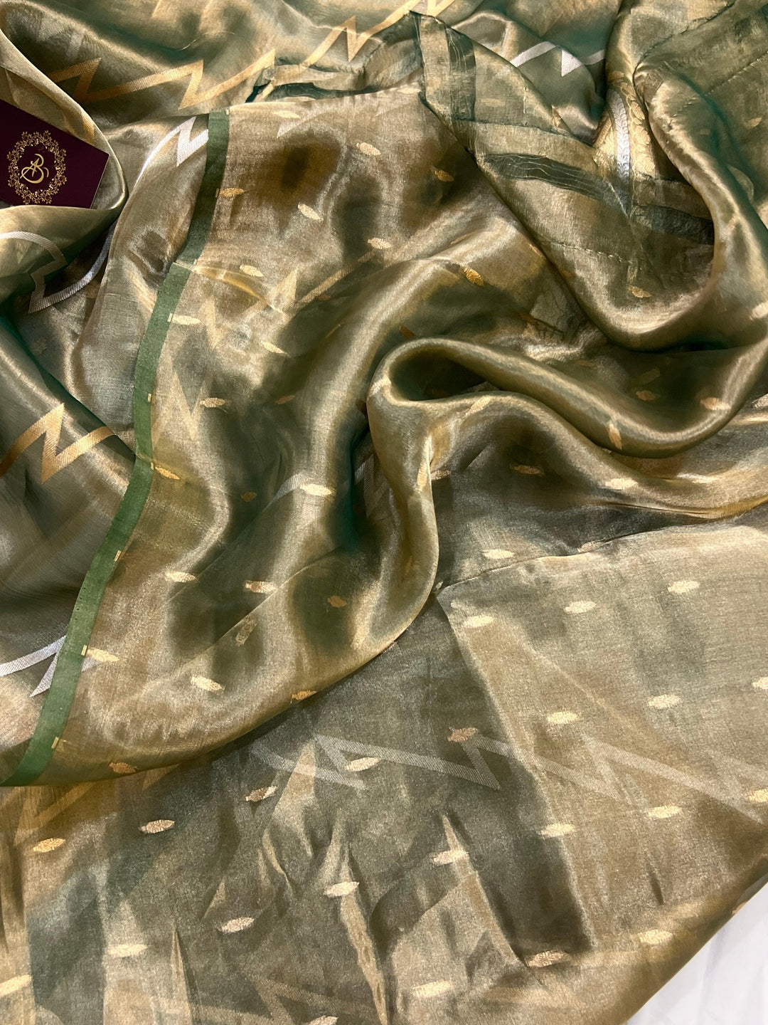 Bottle Green Banarasi Handloom Tissue Silk Saree - Aura Benaras