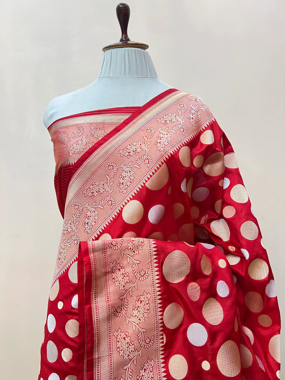 Red Pure Katan Silk Handloom Saree with Floral butas