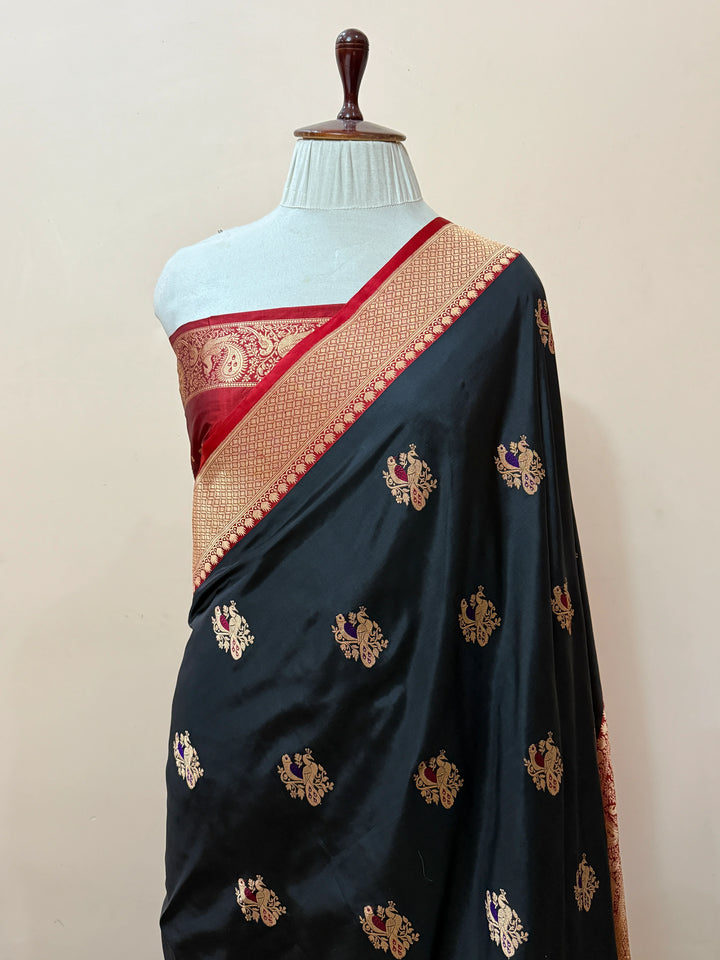 Black Pure Katan Silk Handloom Banarasi Saree