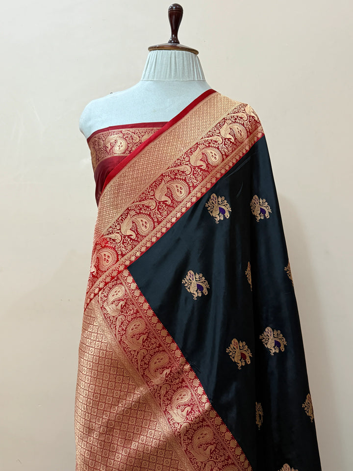 Black Pure Katan Silk Handloom Banarasi Saree