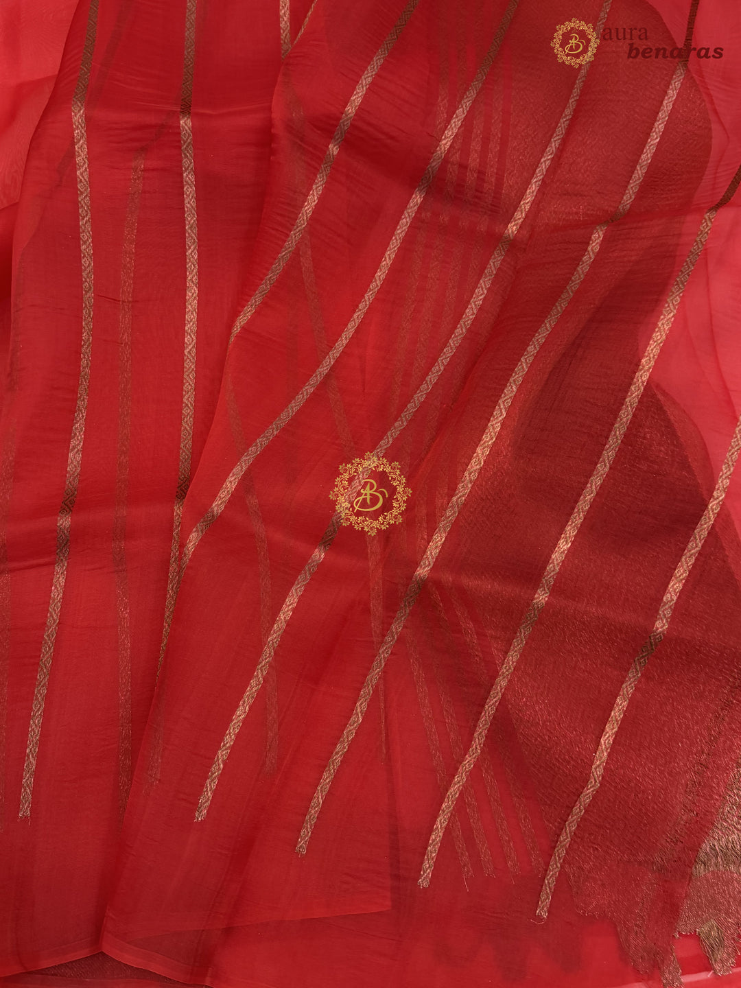 Deep Red Kora Silk Banarasi Saree | Cow Motif Border