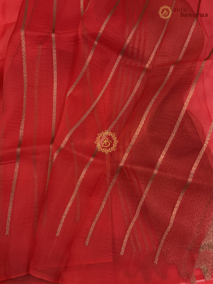 Deep Red Kora Silk Banarasi Saree | Cow Motif Border
