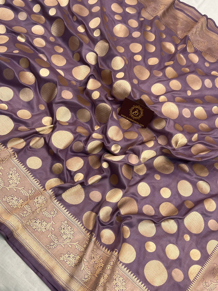Pastel Lavender Pure Katan Silk Handloom Saree with Golden Floral butas