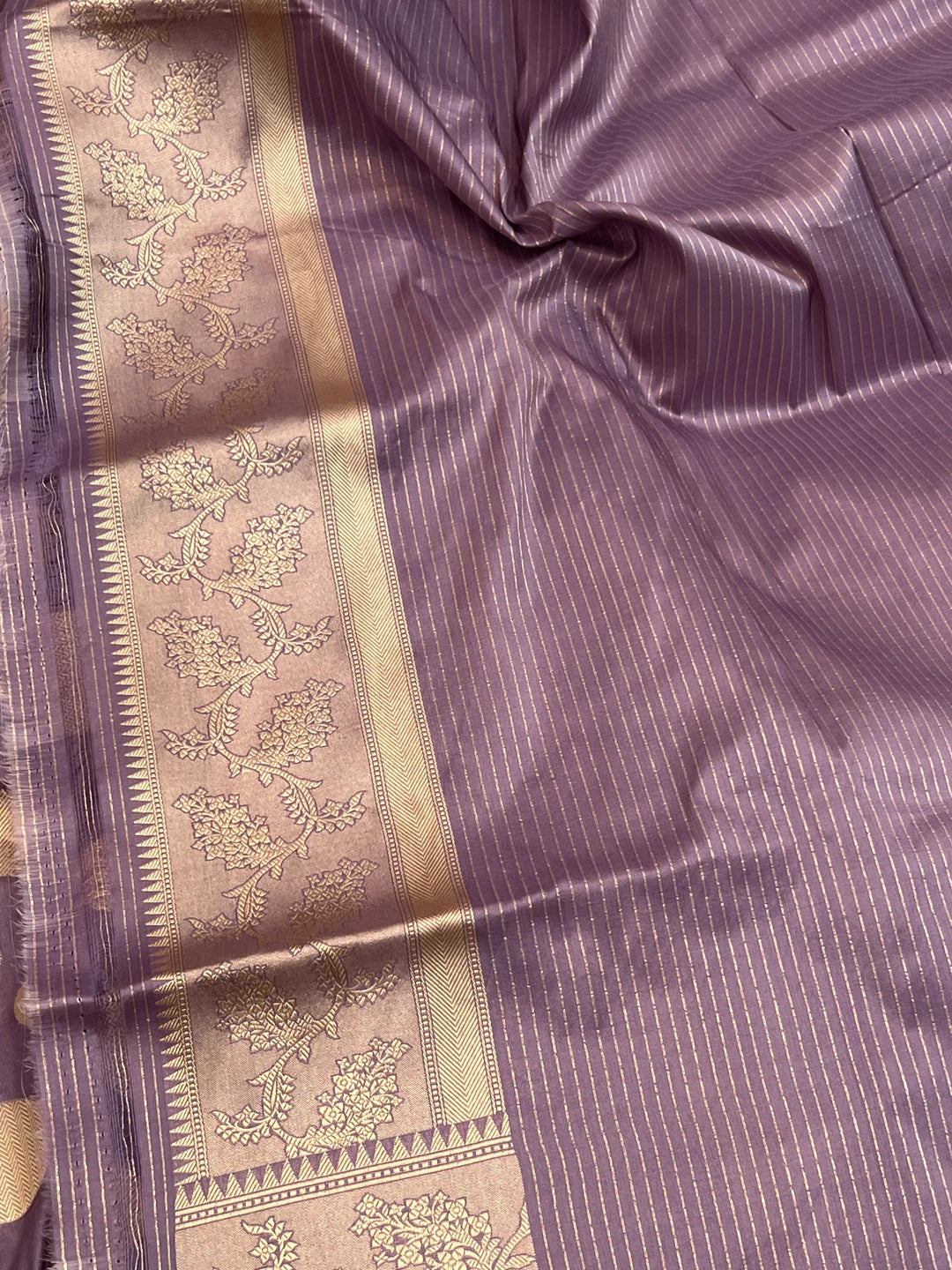 Pastel Lavender Pure Katan Silk Handloom Saree with Golden Floral butas