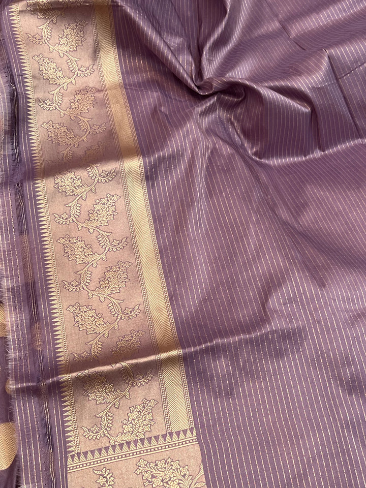 Pastel Lavender Pure Katan Silk Handloom Saree with Golden Floral butas